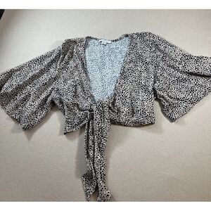 American Eagle Cheetah Leopard Animal Print Tie Front Bell Sleeve Shrug Size M/L